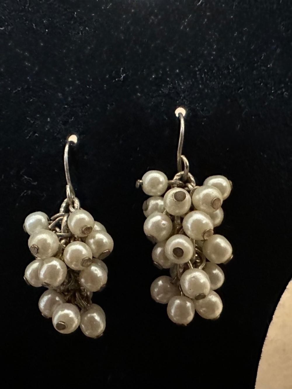 Grape Cluster Pearl Bead & Silver-Tone Hook Drop Earrings